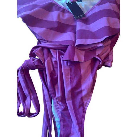 Eloquii Womens Plus Size 22 Striped Pink Ruffled One-Piece Swimsuit - Picture 3 of 6